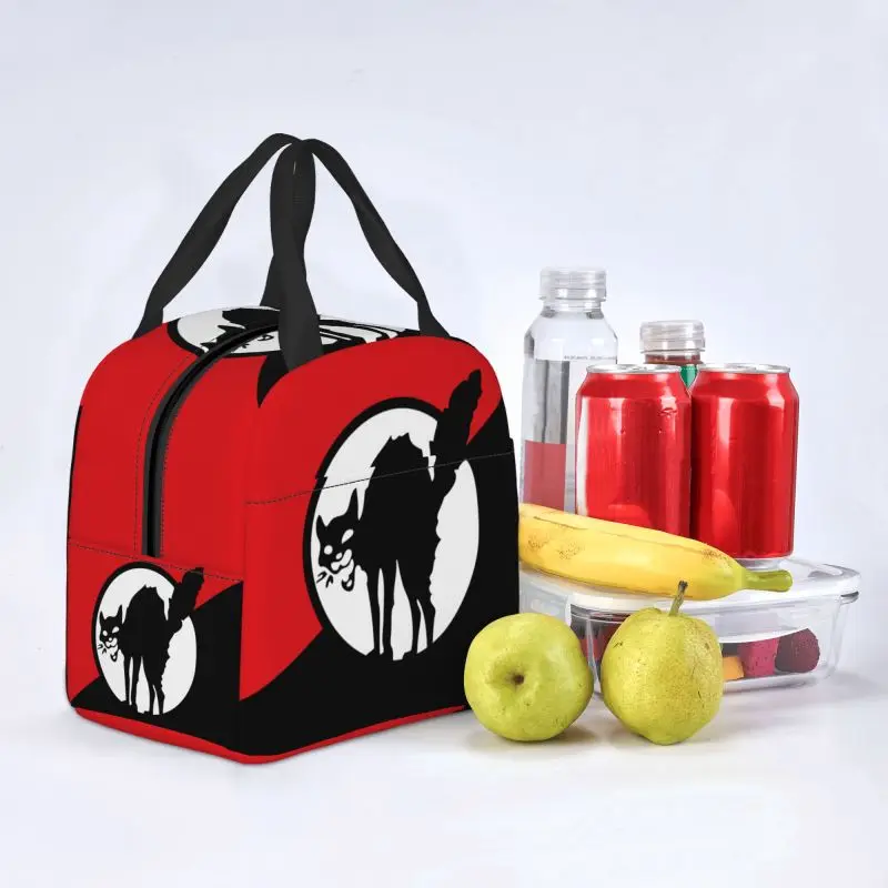 Bolsa de almuerzo aislada con bandera de gato negro anarquesta para la escuela, enfriador térmico impermeable, Bento Box, bolsas de mano para contenedor de alimentos para mujer