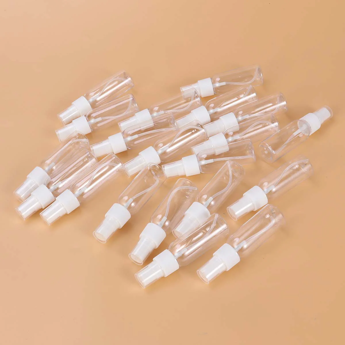 

20pcs Mini Plastic Small Empty Spray Bottle for Make Up and Skin Care Refillable Travel Use (30ML Transparent Bottles with White