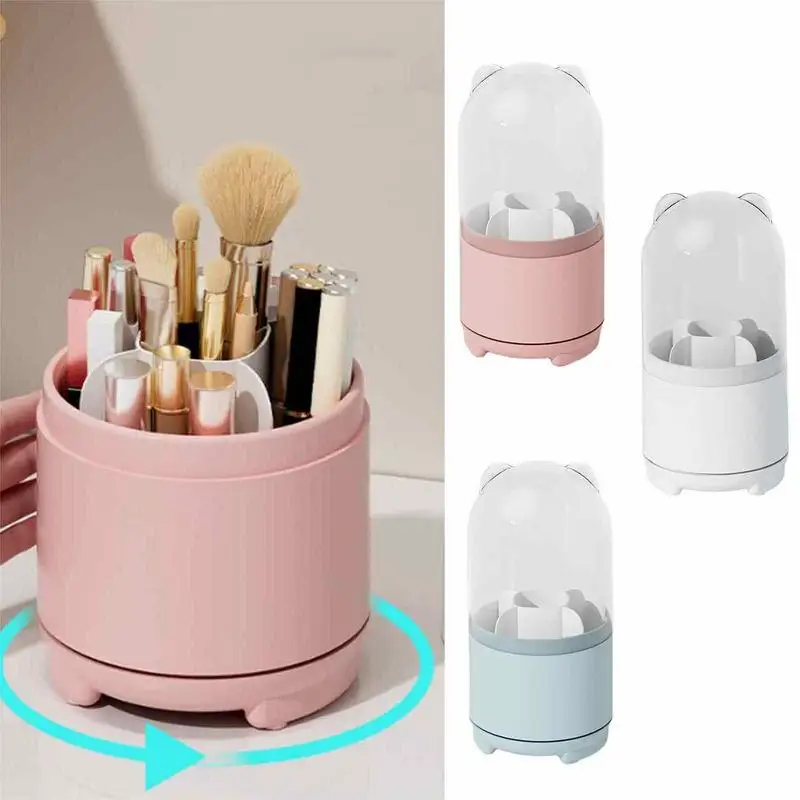 360 Rotating Luxury Brush Barrel Makeup Brush Storage Box Portable Desktop Cosmetic Organizer Lipstick Brushes Holder With Lid