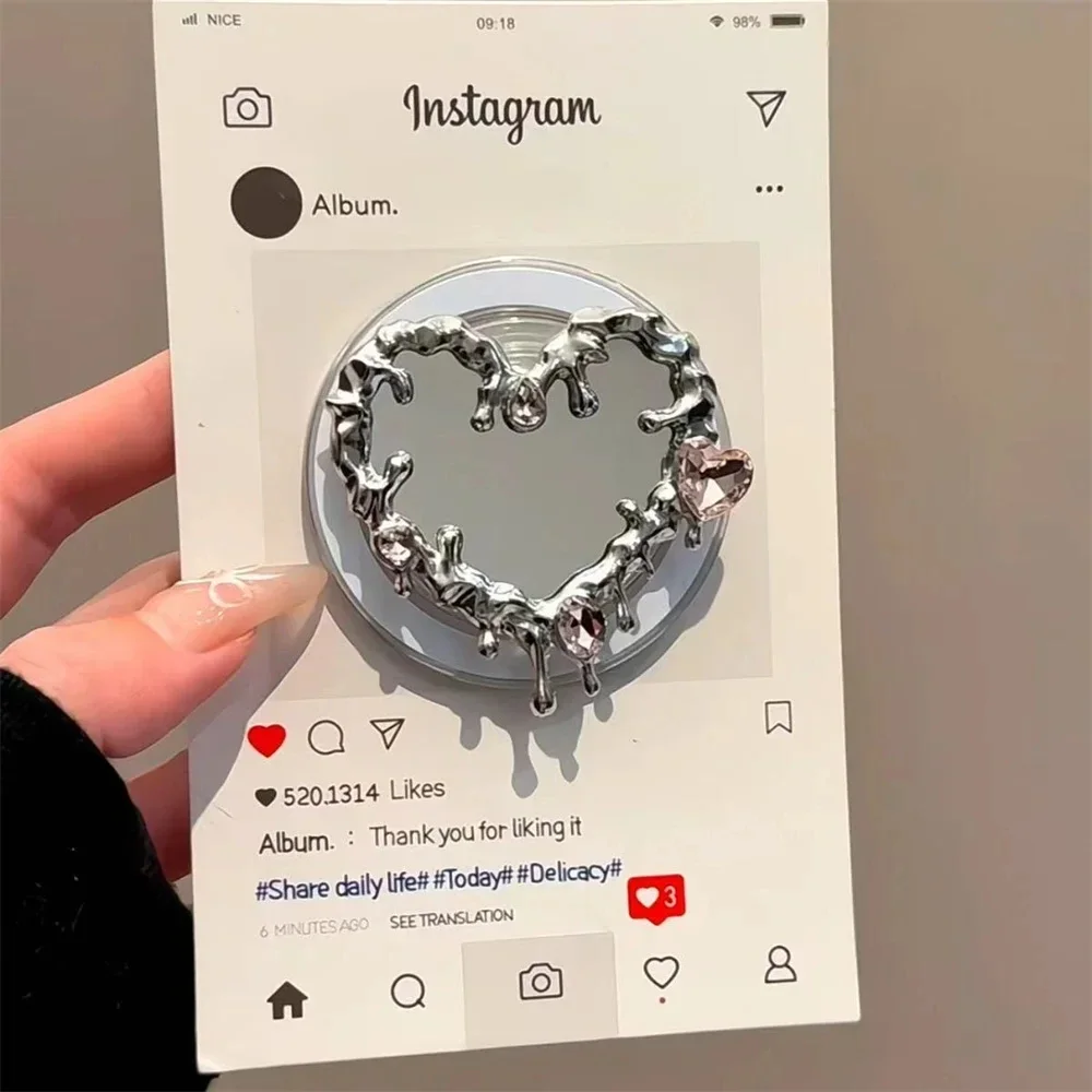 Miroir De Luxe Dobrável En Forme De Cœur D'amour Fondu 3D Pour Suporte Magsafe Griptok Anneau De Doigt De Suporte De Telefone Pour