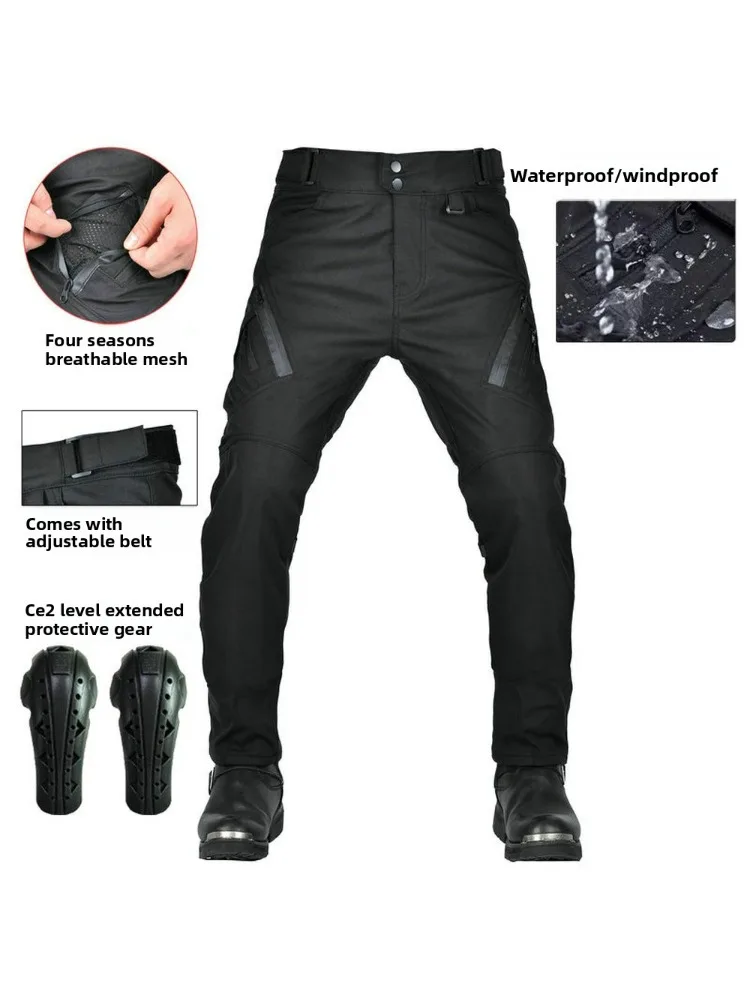AliExpress NONE Four Seasons Motorcycle Men's High Waist Riding Pants Anti-Fall Waterproof Windproof Breathable Double Layer Bike Pants