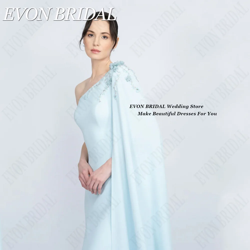 EVON BRIDAL Mermaid Celebrity Dresses With Cape Saudi Arabia Woman One Shoulder Side Split Satin Formal Evening Gown Custom