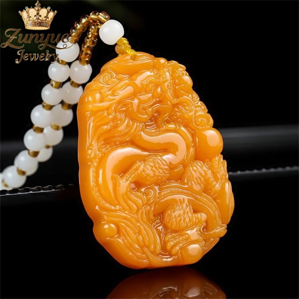 

Best Selling Yellow Dragon Jade Zodiac Dragon Pendant Naturally Carved And Exquisitely Charms Fine Jewelry Gift For Friend