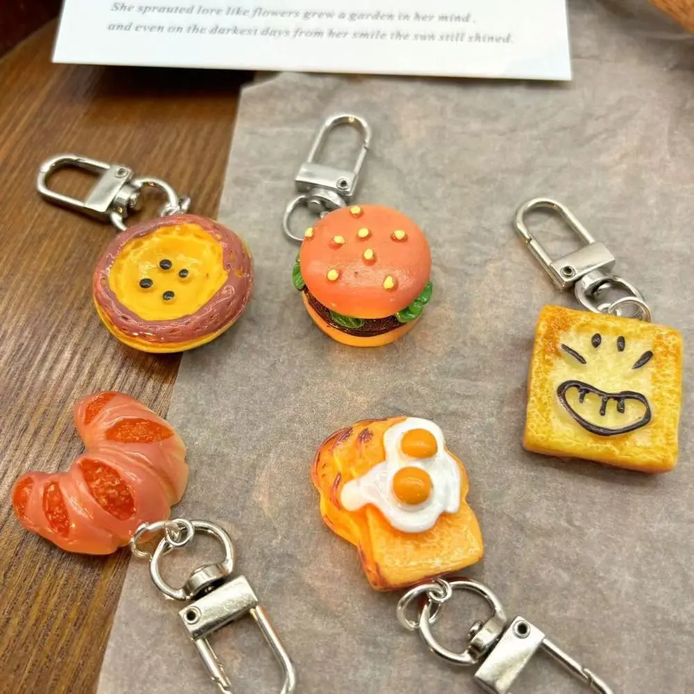 Lindo bolso colgante comida de imitación llavero coche llaveros pan comida serie colgante lindo joyería accesorios hamburguesa llavero regalo