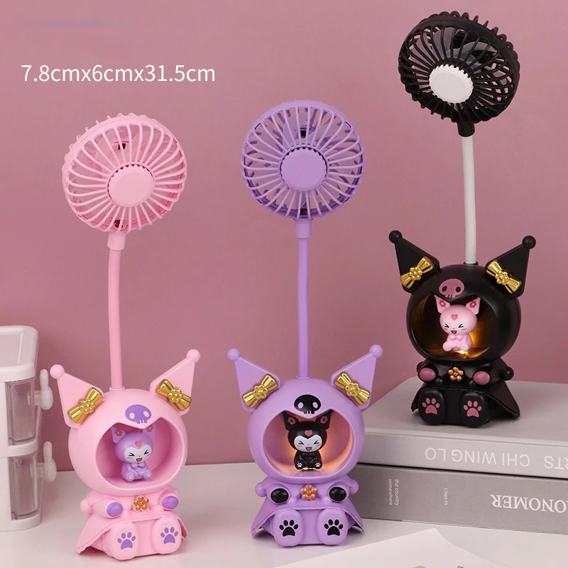 

Cartoon Kuromi Desktop Fan Sanrio Anime Kuromi Usb Charging Student Dormitory Office 360° Adjustable Fans with Pencil Sharpener