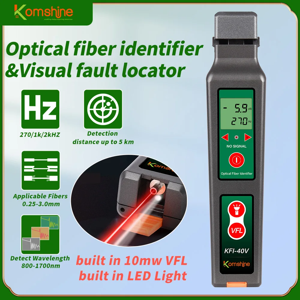 Imagem -05 - Komshine-classic Fiber Identifier Kfi40v 8001700nm Construído em Vfl Comprimento de Onda Fibra Óptica Power Meter com Auto Calibração