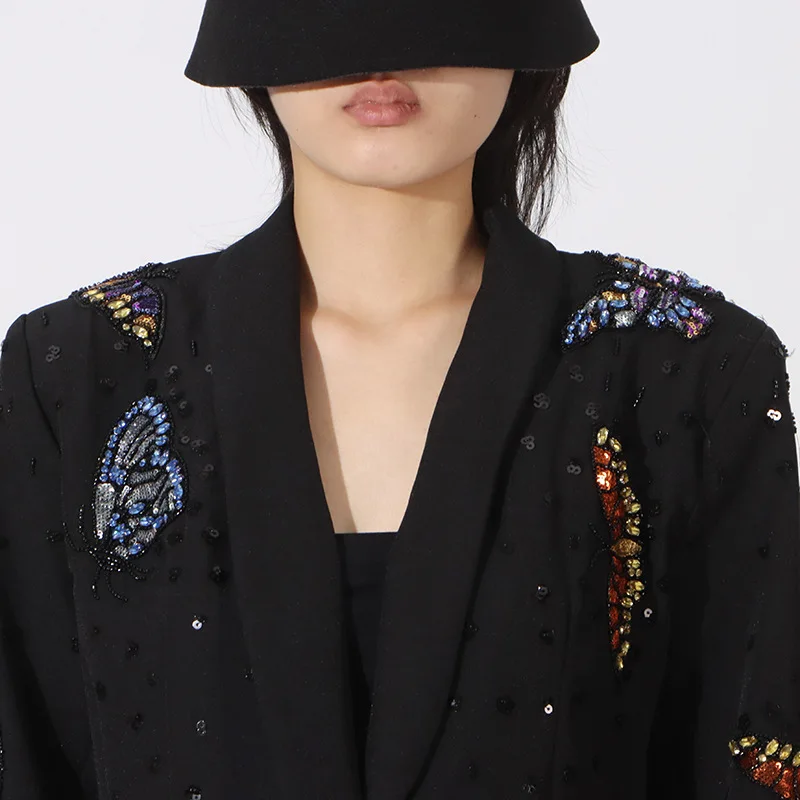 French Style Elegant Commuter Jackets Fashion Beaded Diamond Versatile Single Button Slim Fit Blazer Coats for Women 2025 Autumn