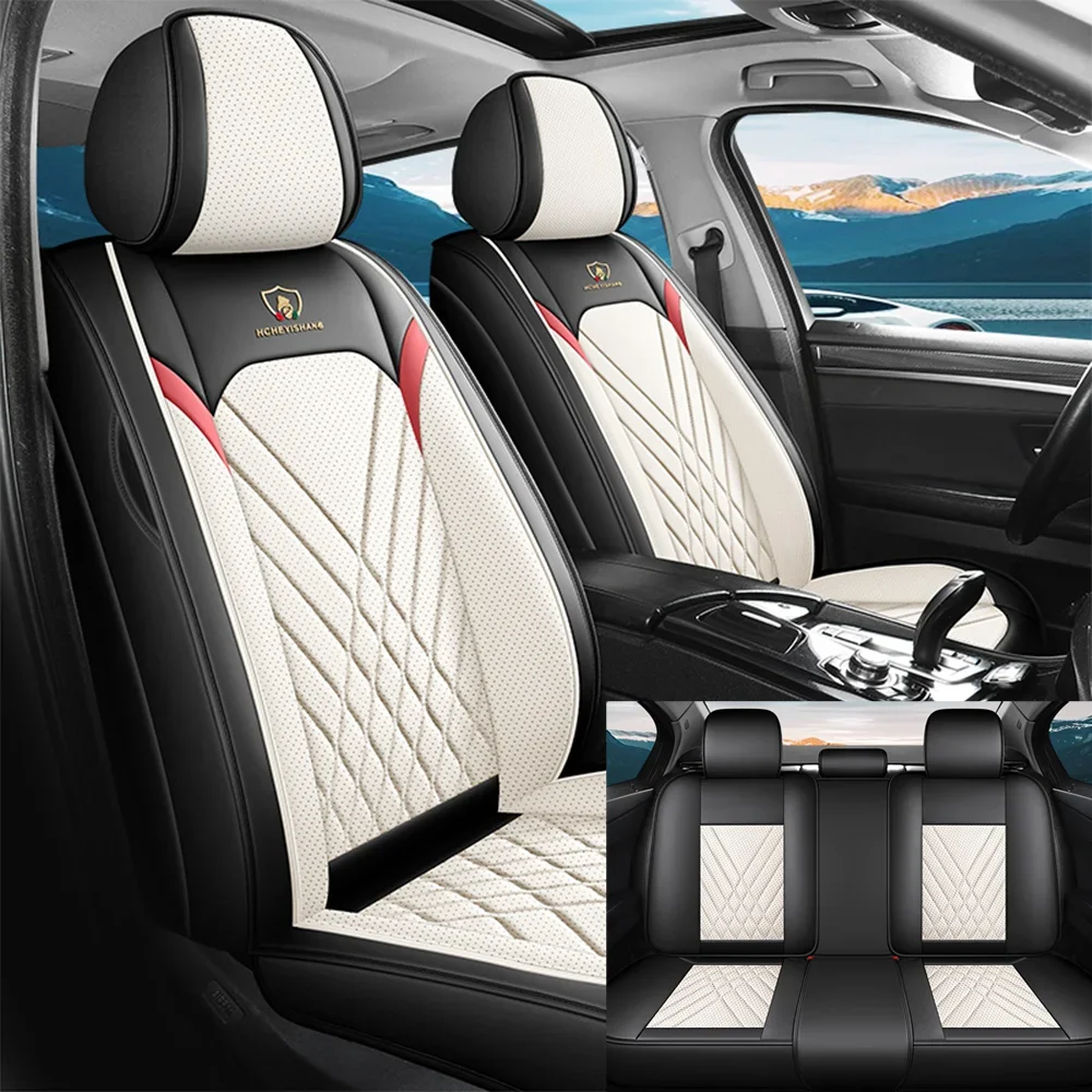 

5 seats Luxury PU Leather Car Seat Covers – 3D Quilted, Breathable Perforated Leather, Thick Sponge Padding for Ultimate Comfort