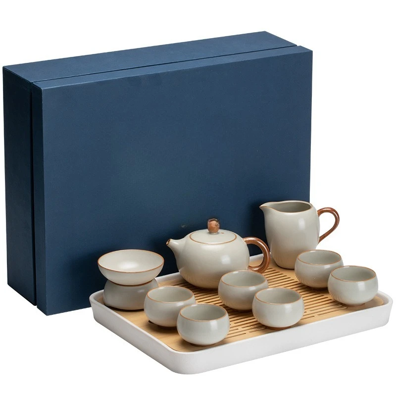 

Ru Kung Fu Tea Set Light Luxury High-end Household Teapot Teacup Xishi Pot Ceramic Tea Tray Gift Box