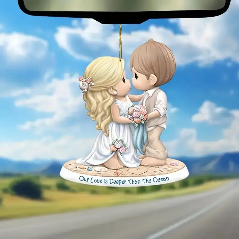 New 2D Flat Acrylic Cute Wedding Doll Car Pendant Cartoon Character Western Wedding Home Decoration Car Rearview Mirror Pendant