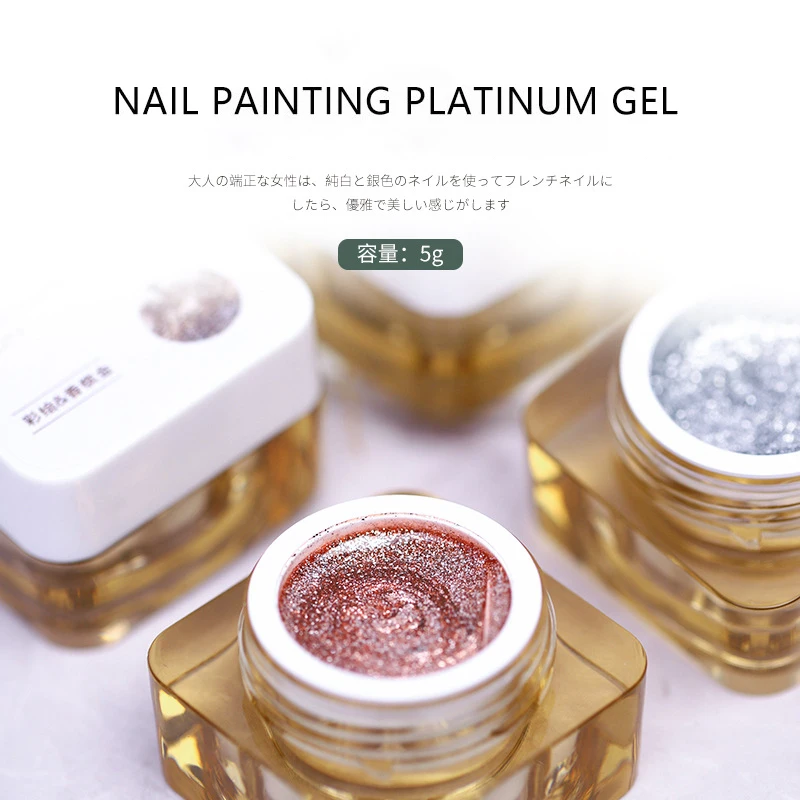 Funkelnde Platin Gel Nagellack Zeichnung UV führte semi-permanente Lack Gold Silber Glitter Malerei für Maniküre Nail Art DIY