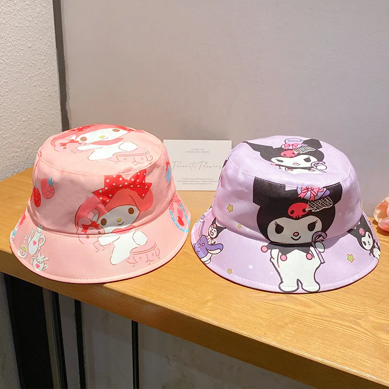 Miniso Kuromi ميلودي قبعة الكرتون سانريو صياد قبعة الأطفال كل مباراة حوض قبعة فتاة صغيرة واقية من الشمس قبعة