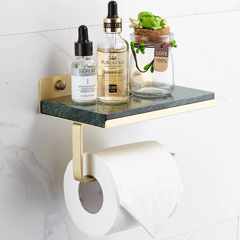 Brass Paper Towel Holder Bathroom Marble Paper Roll Holder Brushed gold/Gold Toilet Paper Plane Mobile Phone Holder White/Green