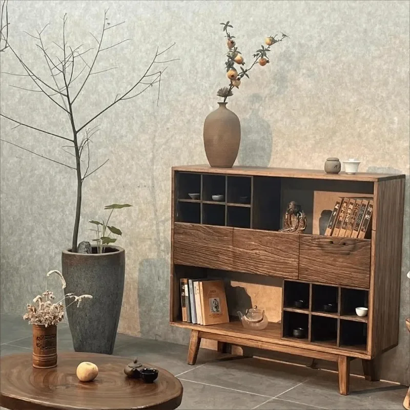 Wabi Side Cabinet Teacup Rack Tea Room Shelf Retro Bogu Rack Solid Wood Locker Display Rack Entrance Cabinet