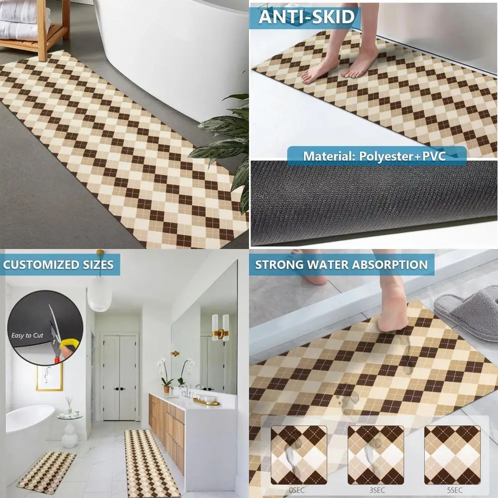 

custom-sized rubber non-slip absorbent thin bath rugs - quick dry, door-fit, washable mats