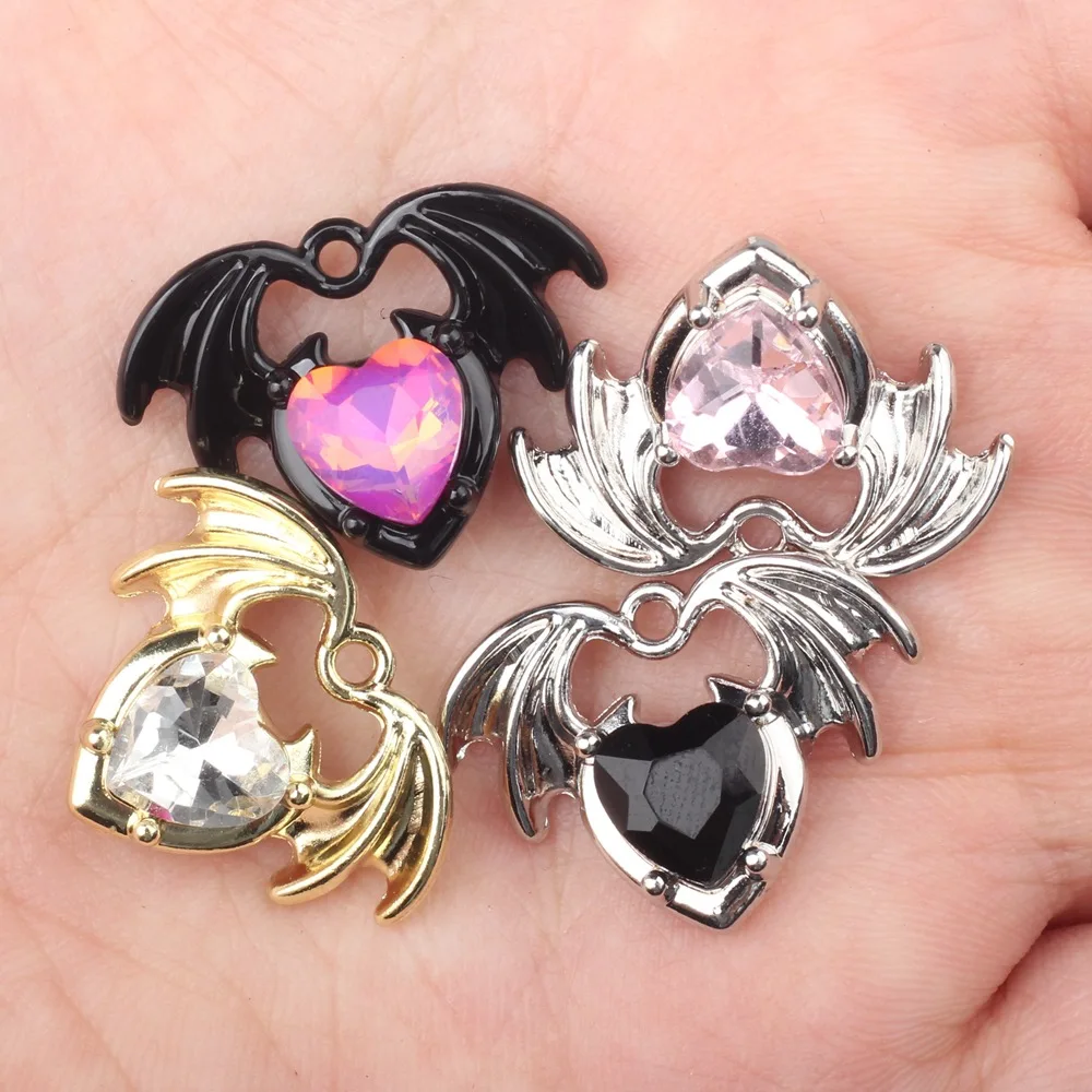 10pcs Alloy Charm Heart Wings Shape Pendant Inlaid For Jewelry Making Handmade DIY Earrings Necklace Ornament Accessories Gifts image 2