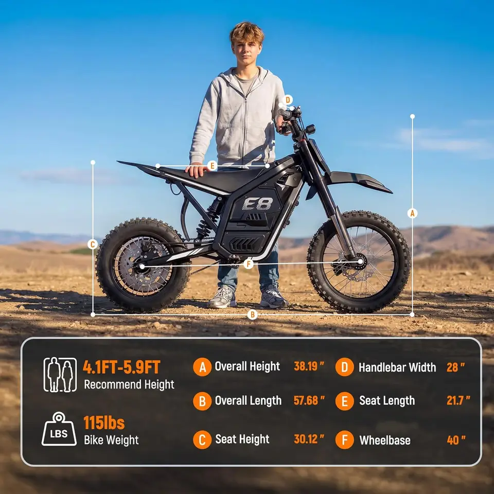 E8 Electric Dirt Bike for Teens Adults, 400W Peak Mid-Drive Motor E Dirt Bike, 40MPH Electric Motorcycle with 48V 23Ah Battery, image 5