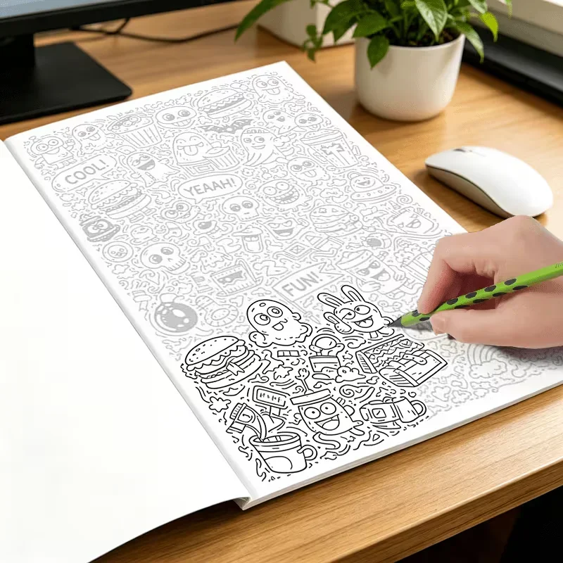 Trace & Color Doodles Coloring Book 28 Pages, Relaxing Doodle Line Tracing Stress Relief Art Pages for Teens Adults image 4