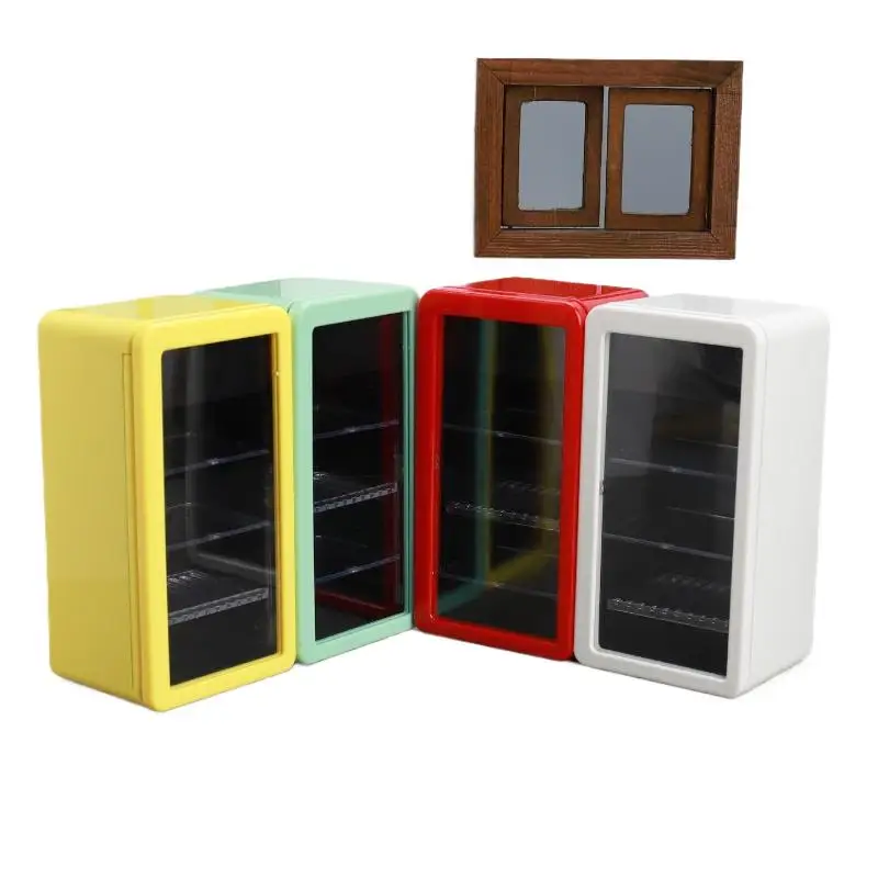 1Pcs 1:12 Doll House Mini Simulation Luminous Refrigerator Freezer Playhouse Toys Miniature Food Play Kitchen Scene Decor