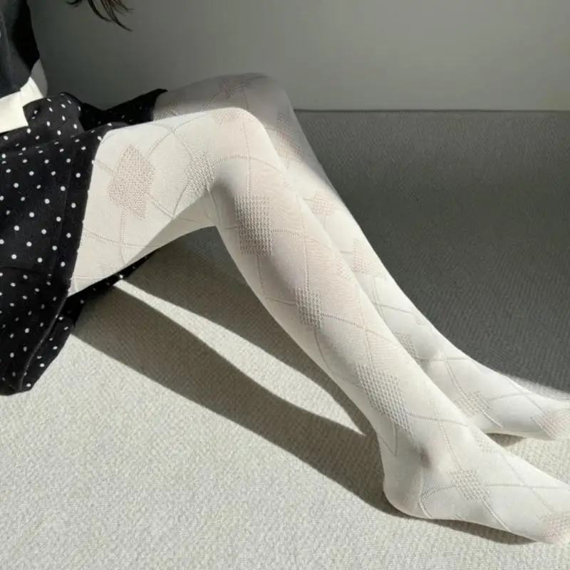 

Y3NE Vintage Argyle Pattern Cotton Tights for Women Breathable Leggings Winter Fall Solid Color Opaque Pantyhose Stockings