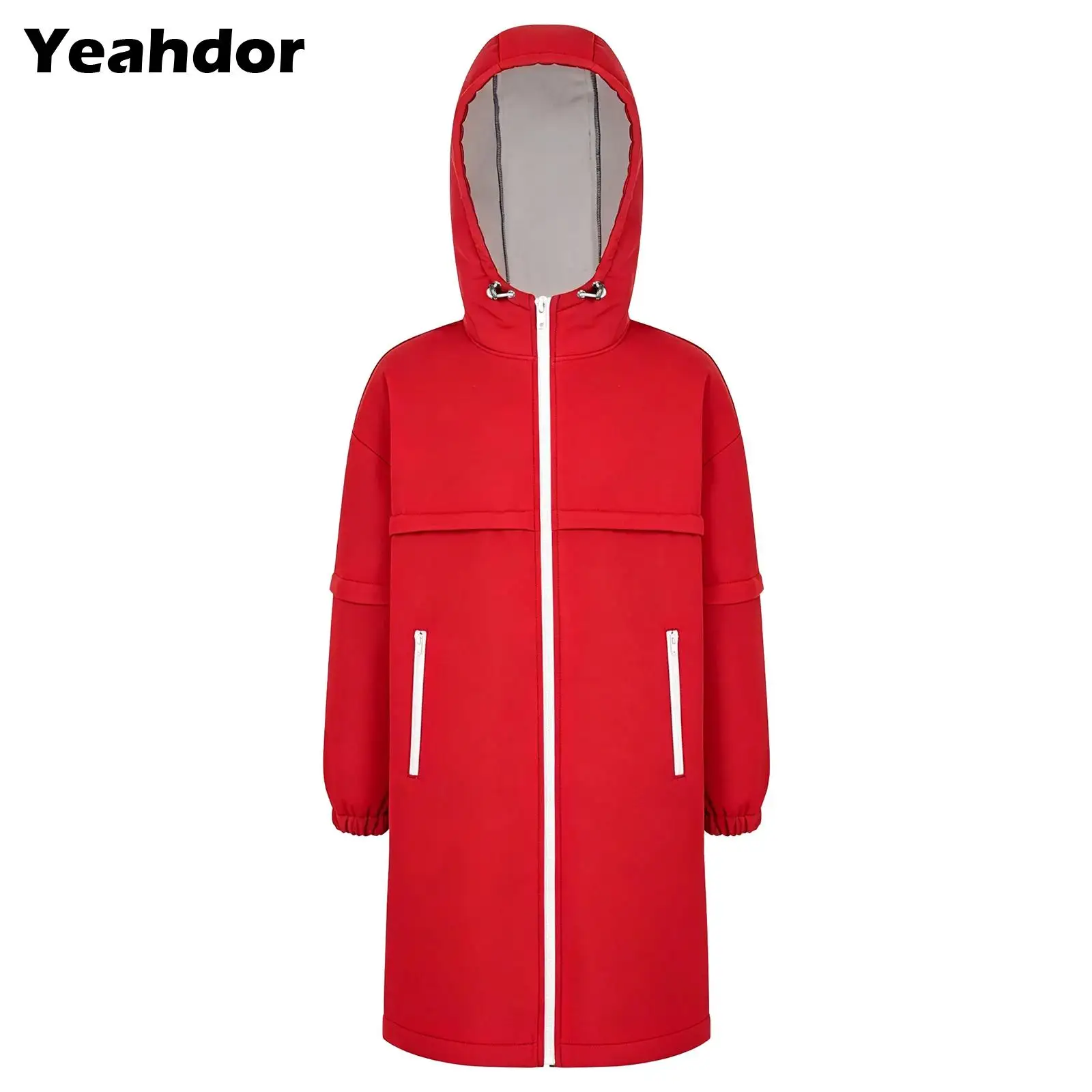 kids-boys-girls-long-sleeve-water-resistant-jacket-changing-robe-flannel-lining-coat-zip-off-pockets-hooded-outwear