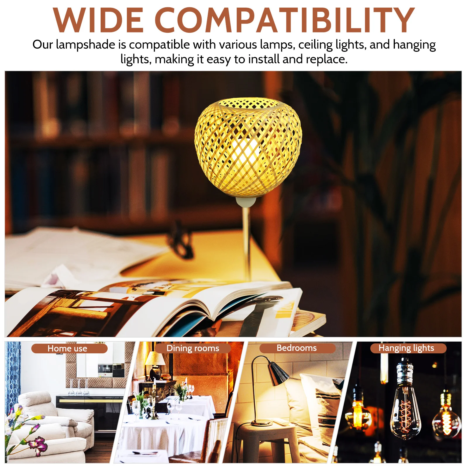 

Bamboo Lampshade Woven Light Shade Soft Lighting for Ceiling Pendant Table Lamp Replacement Lamp Cover