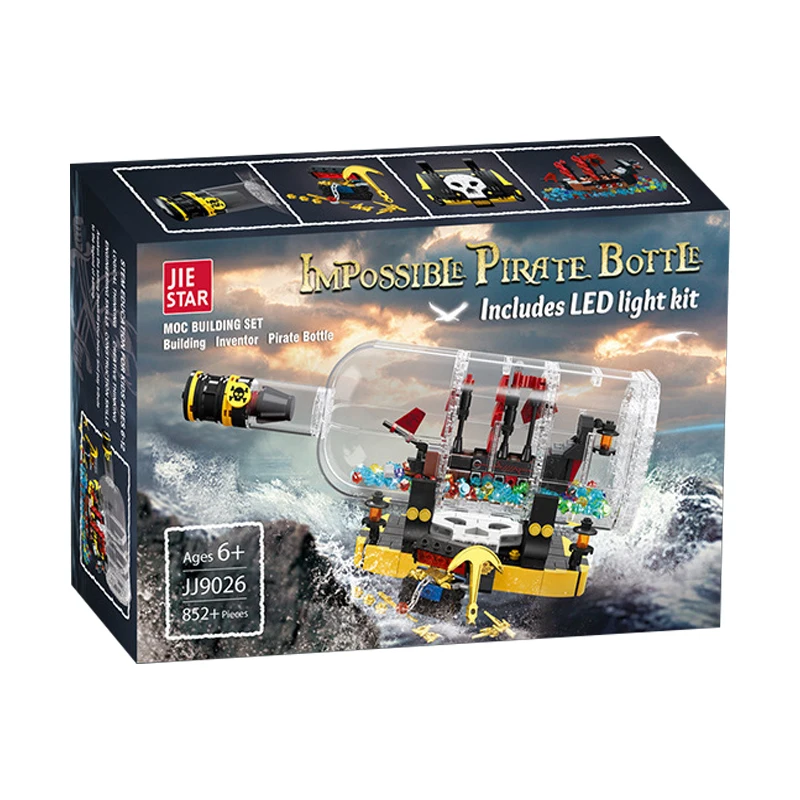 

IN STOCK JJ9026 Classic Ship in a bottle Pirate Ship Building Blocks Bricks Assembling Model Toys for Boys Gift Set