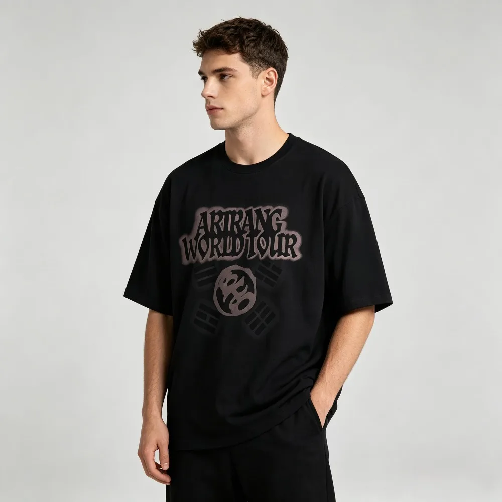 2026 New Model Arirang Male Group World Tour Fog Pattern Loose Neutral T-shirt Y2K Streetwear Casual Round-neck Shirt