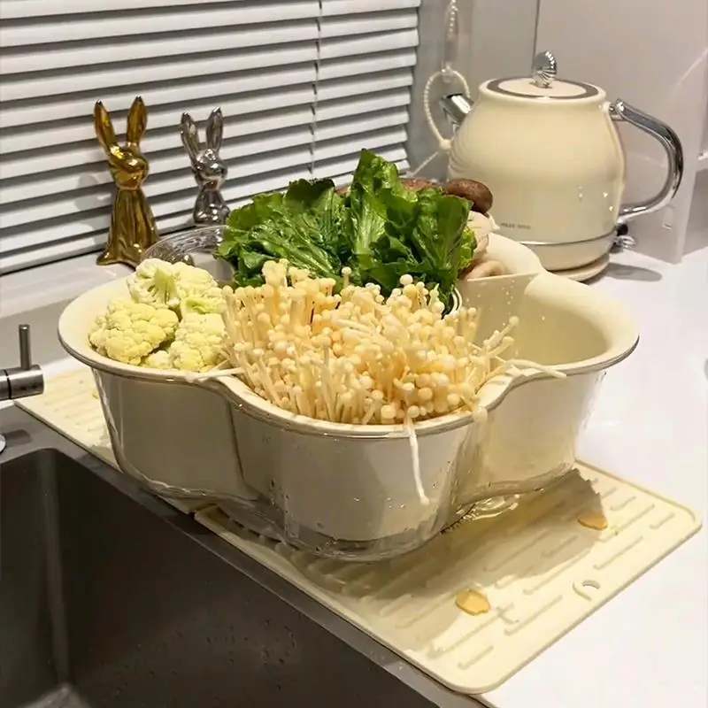 

Rotatable Double Layer Drainage Vegetable Platter for Hotpot Multi Functional Household High Aesthetic Value Divider Plate