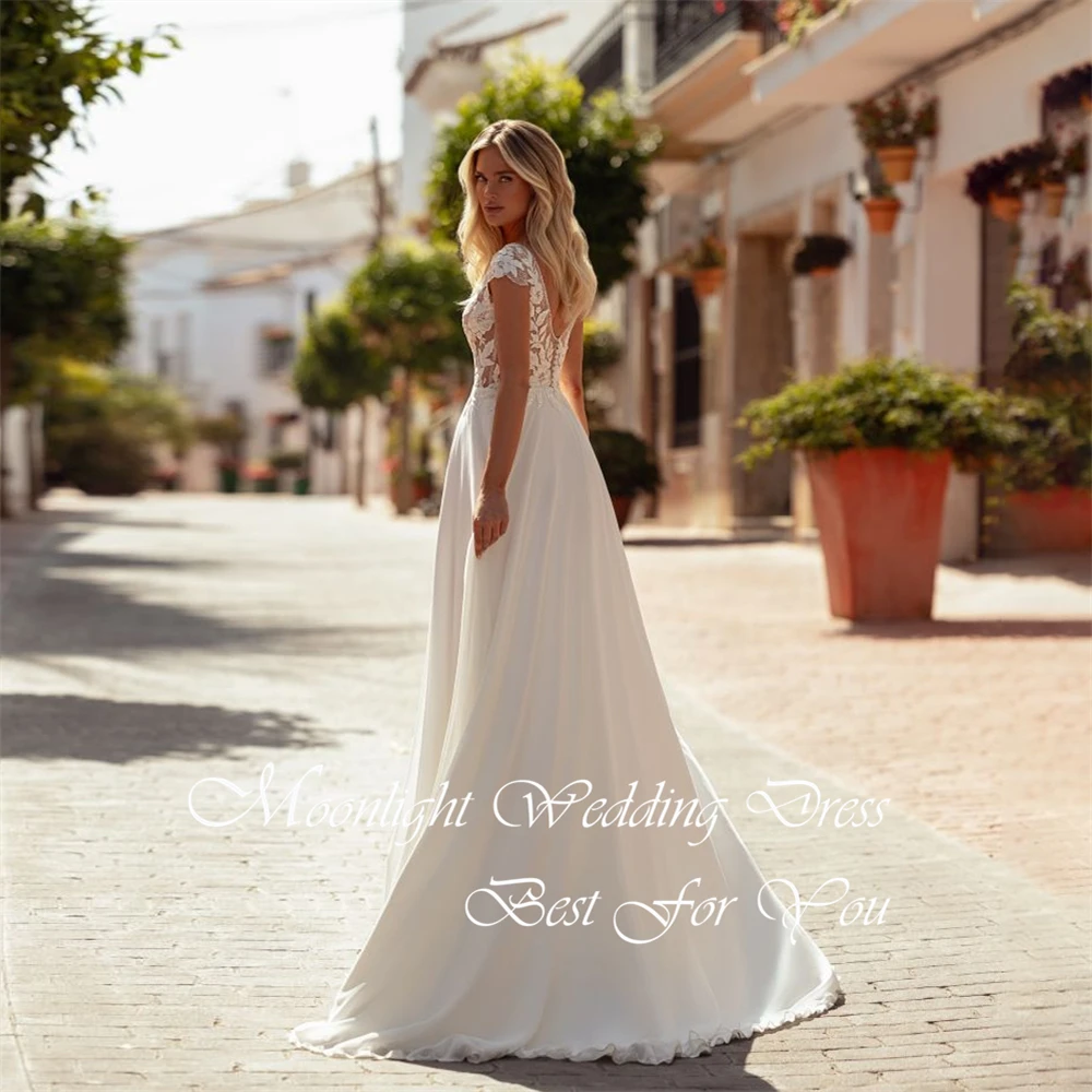 Vestido De Novia elegante De encaje con cuello en V, corte en A, manga casquillo, plisado, lado alto, vestido De Novia personalizado, 2026