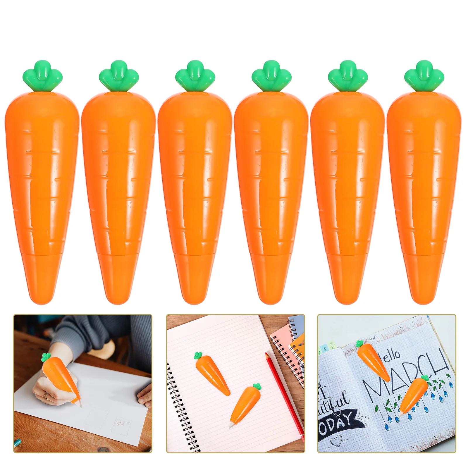 

6Pcs Adorable Carrot Shaped Correction Tape for Students Efficient Rewriting Tool School Office Stationery Correction Roller