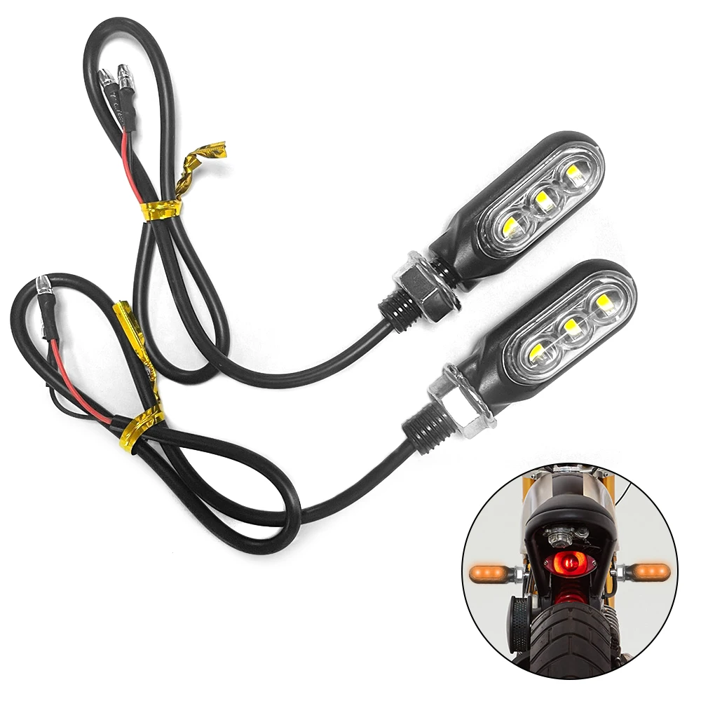 M10 Screw Universal Mini Blinker 12V 3000K 1200LM 3SMD LED Flashing Yellow Lights Tail Lamps Motorcycle Turn Signal Lights