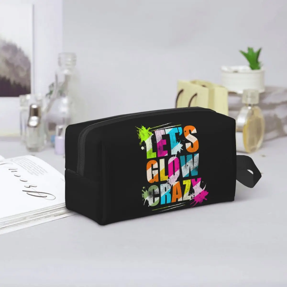 Let's Glow Crazy Neon Party Light Rave Makeup Bag Cosmetic Organizer Storage Dopp Kit Toiletry Cosmetic Bag for Women Beauty