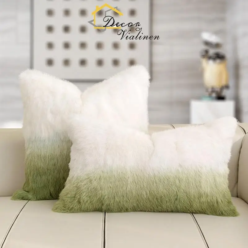 Modern Luxury Pillow High end Model Room Soft Fur Cushion Green Rex Rabbit Hair Cushion Hotel and Homestay Cushion Bag