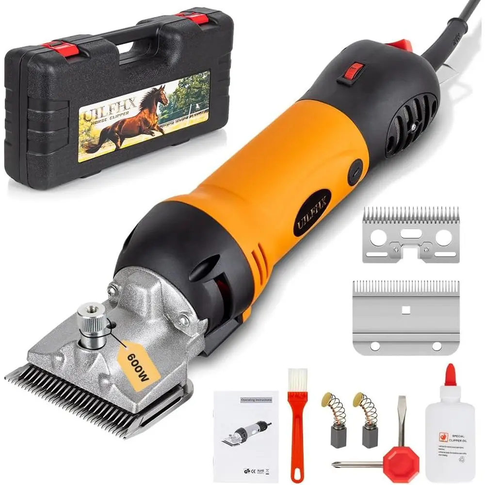 

Professional Electric Grooming Kit for Equine, Goat, and Cattle with 6 Speeds and Heavy-Duty 600W Trimmer (2 Blades)