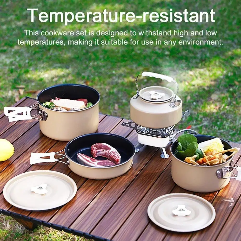 Camping Hiking Cookware Set 3/4pcs Outdoor Portable Tableware Kit Aluminum Alloy Pot Frying Pan Kettle Set For Picnic Cooking