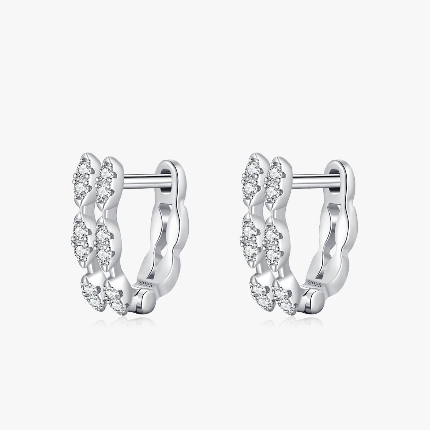 

925 Sterling Silver Geometric Dazzling CZ Hoop Earrings Trendy Funky Ear Buckles for Women Wedding Statement Fine Jewelry