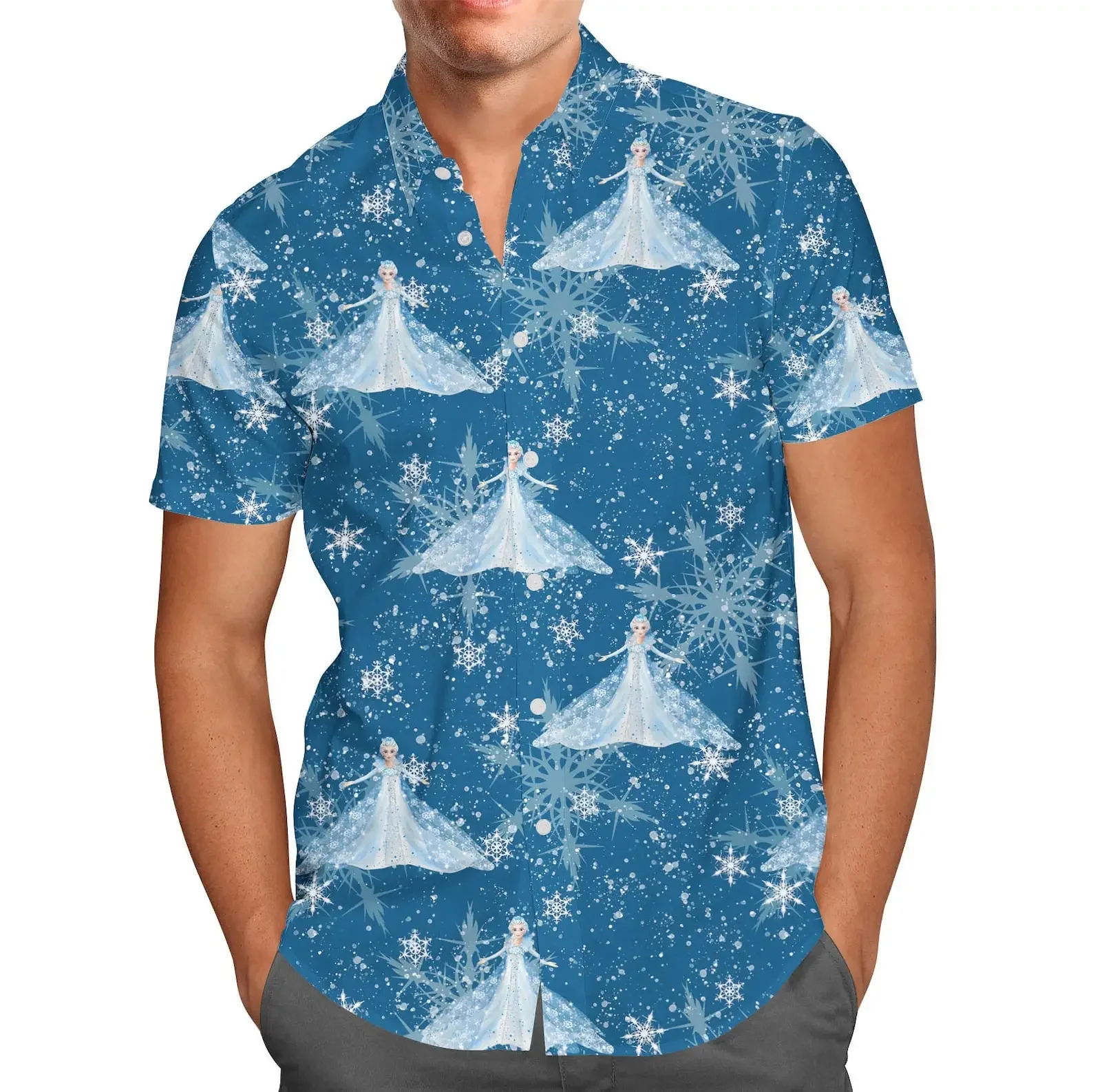 Disney Frozen Inspiration Men's Button Up Short Sleeve Fashion Disney Hawaiian Shirt Vintage Short Sleeve Shirt