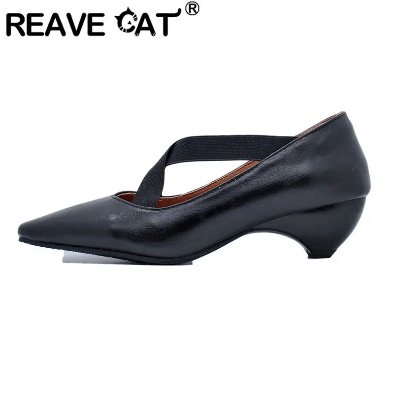 

REAVE CAT 2025 New Design Women Pumps Square Toe Wedges 5cm Elastic Band Slip On Plus Size 44 45 46 47 48 Fashion Soft Shoes 32