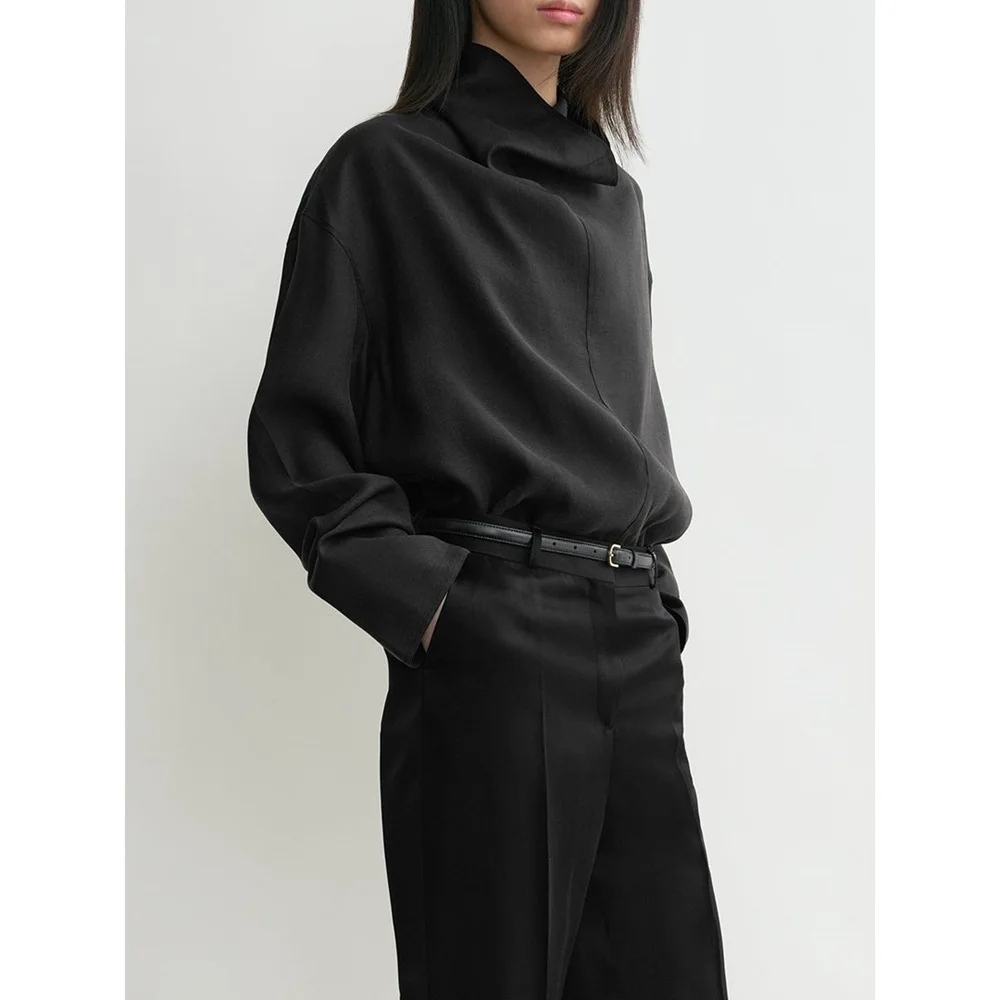 2025 novo estilo camisa de gola empilhada feminina solta de manga comprida com colete pequeno