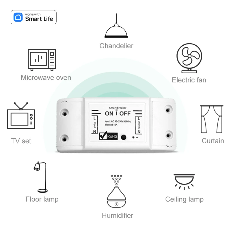 Wifi Smart Switch Wireless Remote Switch Breaker Domotic LED Light Controller Module Smart Life Tuya APP Works with Alexa Google