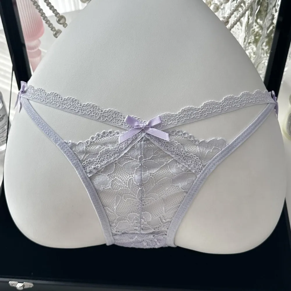 Fashion Bow Lace Flower Panties Seamless Mid Waist Lace Mesh Briefs Hollow Transparent French Style Briefs Gifts