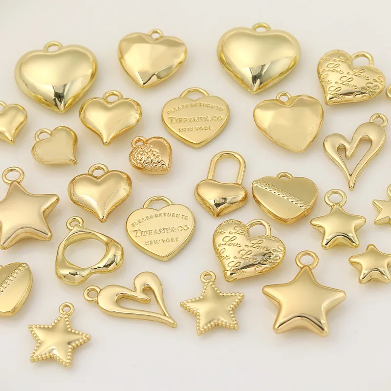 One Piece Charm for DIY Making Simplicity Jewelry Metal Star Pendants Wholesale Bulk Charms Necklace Heart Cute Girl Accessories