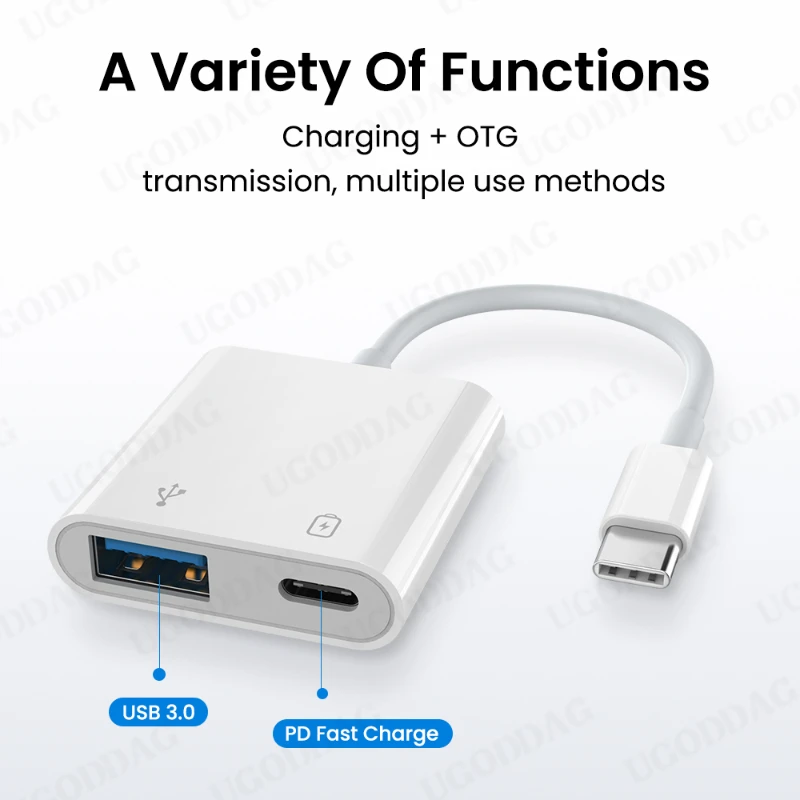 USB 3.0 Type-C OTG Adapter 18W DP QC Fast Charge Supply Mobile Phone External U Disk Converter Two-In-One Splitter Cable