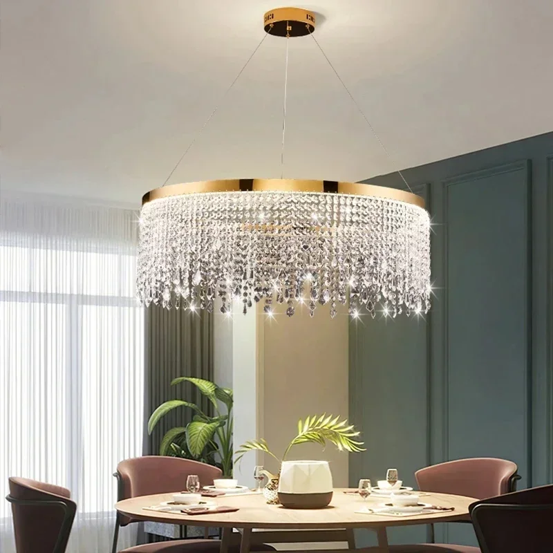 Nordic Led Luster Pendant Lights Luxury Crystal Chandelier for Living Dining Room Circle Hanging Lamp Home Decor Fixture