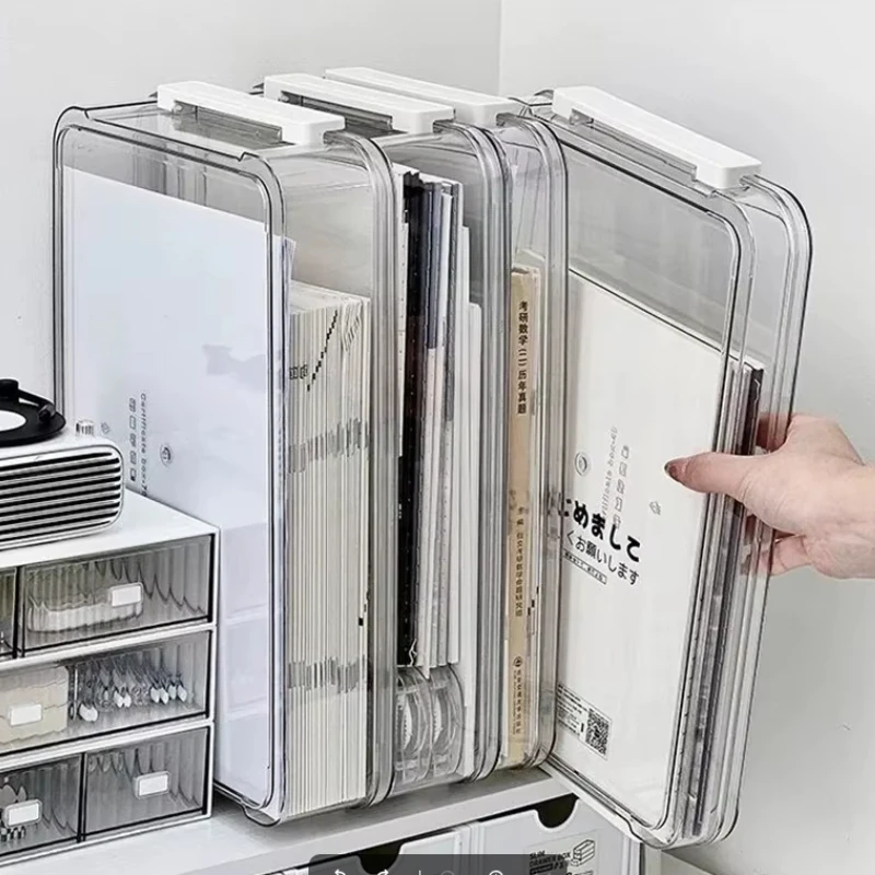 

Transparent Plastic A4 Document Box with Handle Large Capacity Organizer for Test Paper Certificates Student Office Desktop