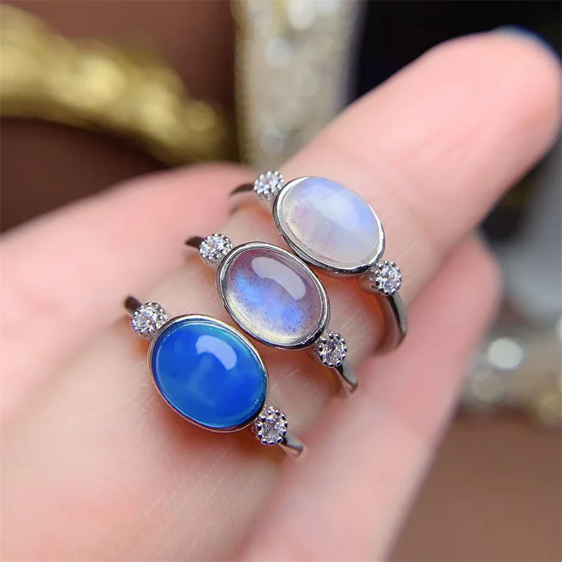 

Аутентичное обручальное кольцо из стерлингового серебра 925 пробы для женщин, кольцо с натуральным горячим синим опалом и лунным камнем, подарок с сертификатом