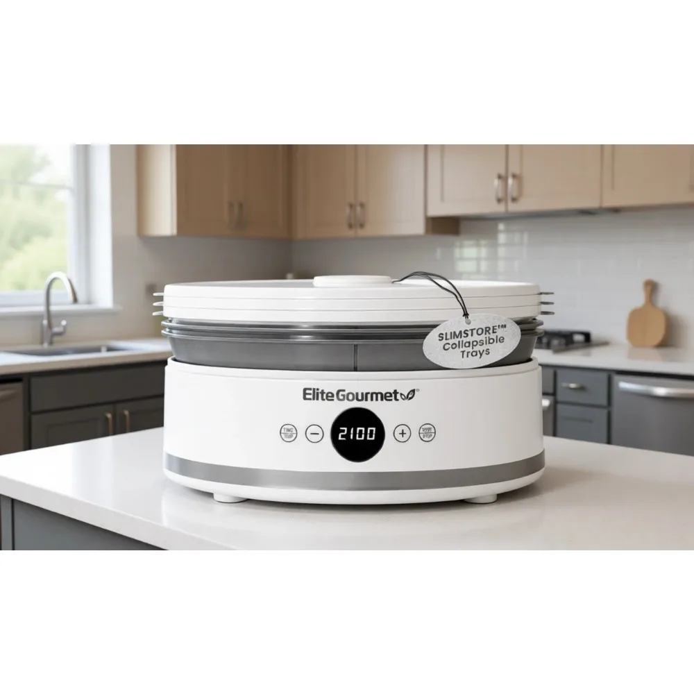Digital Food Dehydrator with 5 Collapsible BPA Free Trays Adjustable Timer Temperature Control for Jerky Herbs Fruit