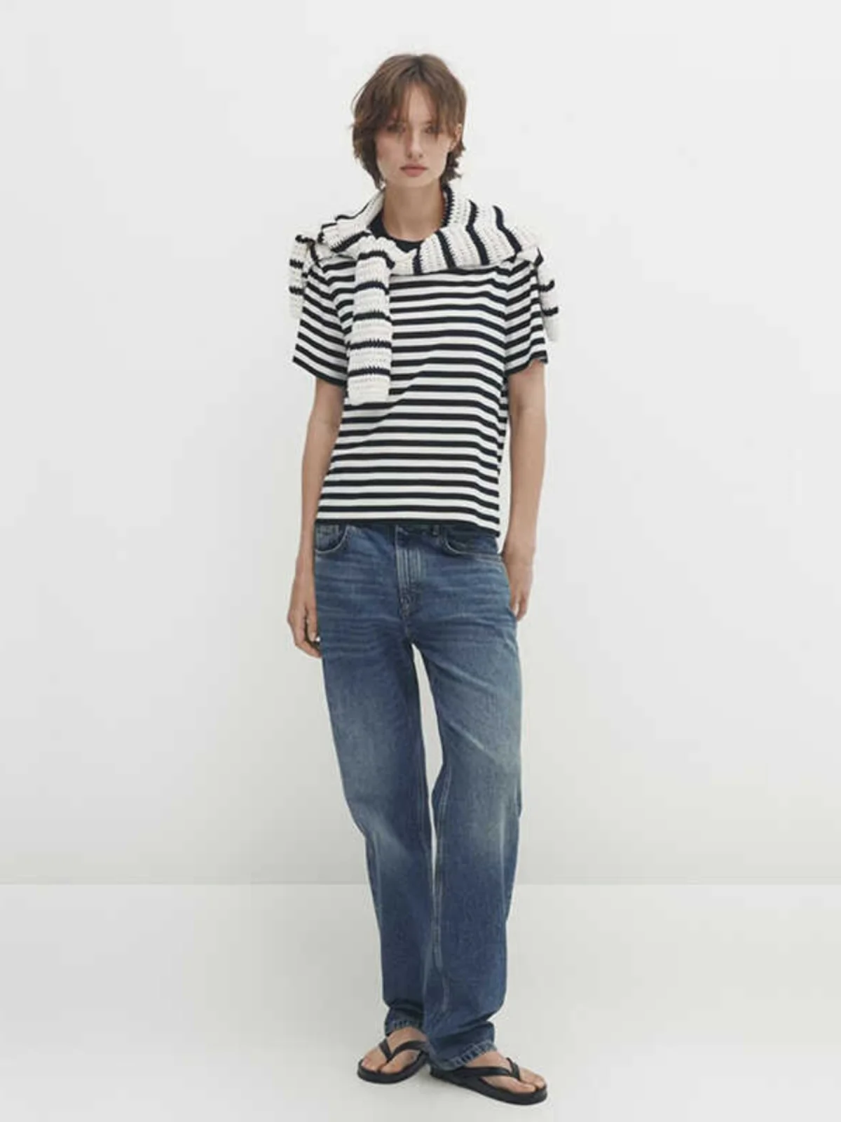 Damska koszulka casualowa z okrągłym dekoltem, w paski, z czystej bawełny, wygodna, letnia, nowość, do pracy, prosty krój.