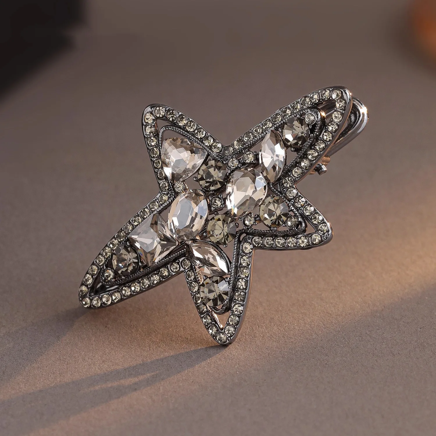 Heavy Industry Style Crystal Starfish Hairpin High-end Women's Side Bangs Clip Metal Duckbill Clip Korean Style Hair Accessories